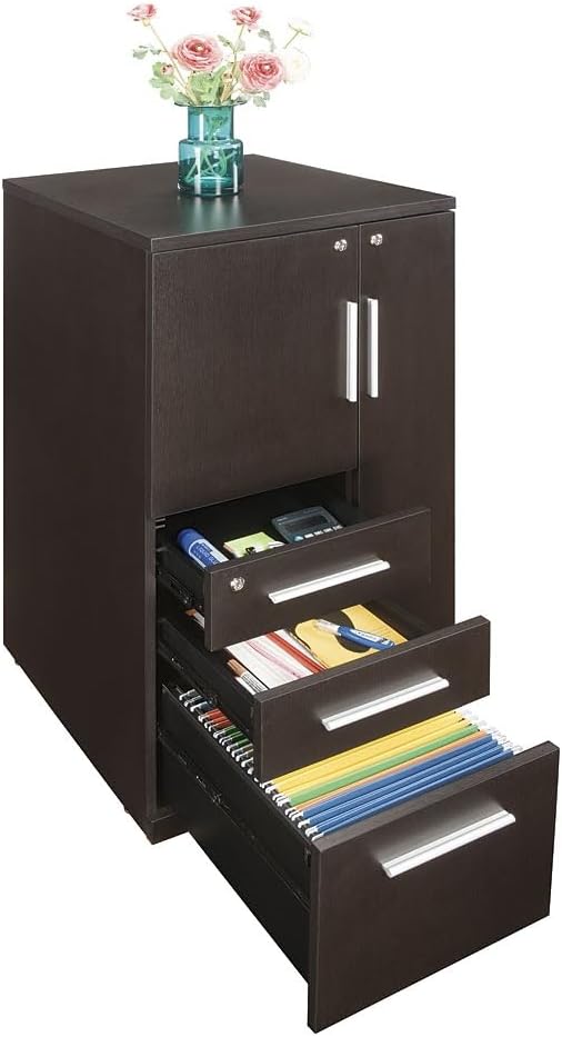 NBF at Work Wardrobe Office Storage Cabinet - Espresso Laminate Storage Cabinet with Lockable Door -Display Cabinet with 3 Lockable Drawers (48" H x 24" W x 24" D, Brown)