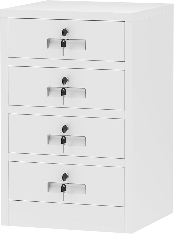 Metal Storage Cabinet with Lockable Drawers for Home Office Bedroom Living Room Organization(White)