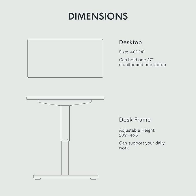 FLEXISPOT EN1 One-Piece Standing Desk, 40 x 24 Inches Small Adjustable Height Desk for Small Space Electric Sit Stand Home Office Table Computer Workstation (Black Frame + Black Desktop)