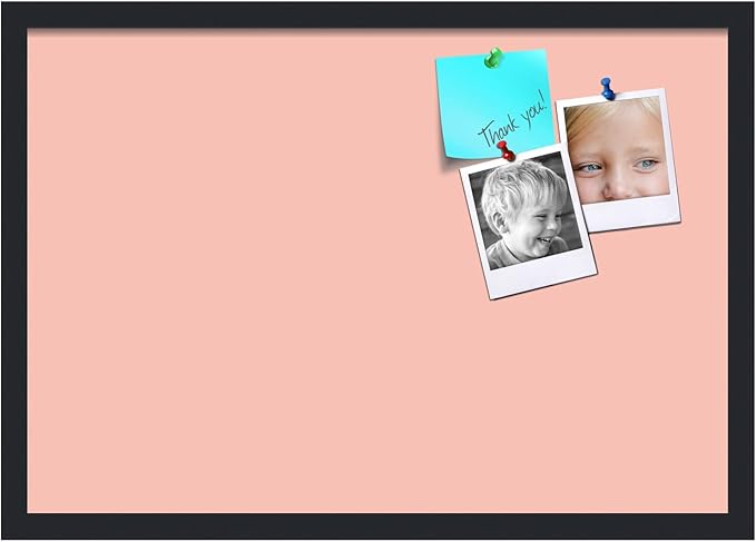 PinPix 26x18 Inch Cork Bulletin Board. This Decorative Framed Pin Board Comes with Pink Pastel Design and a Satin Black Frame. Ideal for Home Office Decor or Message Board (PinPix-1813)