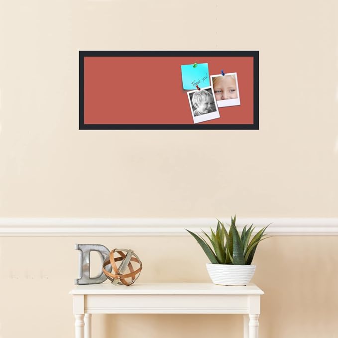 PinPix 30x12 Inch Cork Bulletin Board. This Decorative Framed Pin Board Comes with Crimson Pastel Design and a Satin Black Frame. Ideal for Home Office Decor or Message Board (PinPix-1807)