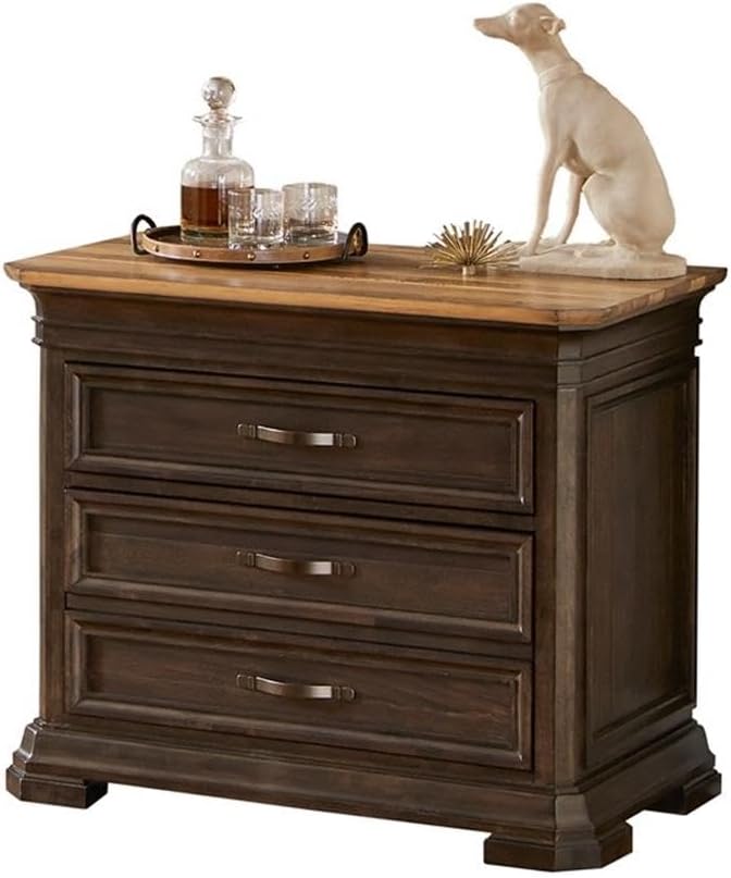 BOWERY HILL Executive Lateral File with Solid Wood Plank Top in Brown