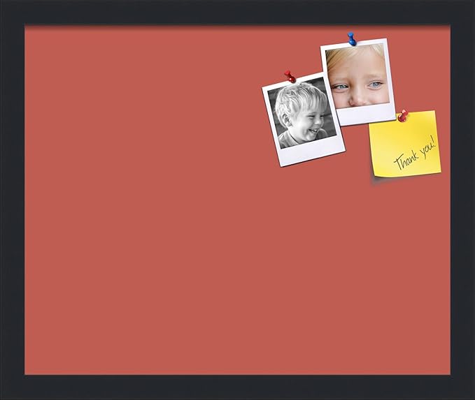 PinPix 17x14 Inch Cork Bulletin Board. This Decorative Framed Pin Board Comes with Crimson Pastel Design and a Satin Black Frame. Ideal for Home Office Decor or Message Board (PinPix-1807)