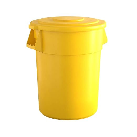 55 Gallon Yellow Round Commercial Trash Can with Lid