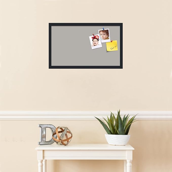 PinPix 24x14 Inch Cork Bulletin Board. This Decorative Framed Pin Board Comes with Dark Stone Design and a Satin Black Frame. Ideal for Home Office Decor or Message Board (PinPix-1808)