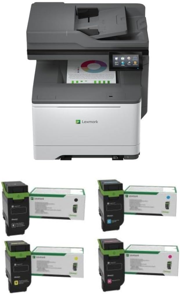 Lexmark CX532adwe Color Laser Wireless All-in-One (50M7040) Bundle with 75M10K0 Blk 3K Yield Toner, 75M10C0 Cyan 2K Yield Toner, 75M10M0 Magenta 2K Yield Toner, 75M10Y0 Yellow 2K Yield Toner