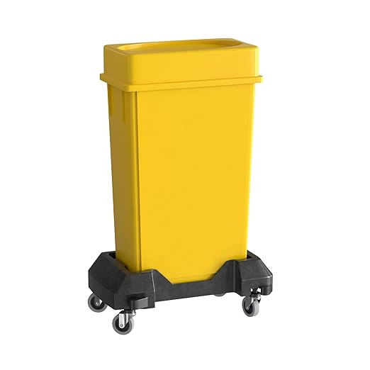 23 Gallon Yellow Slim Jim Trash Can with Drop Shot Lid and Dolly
