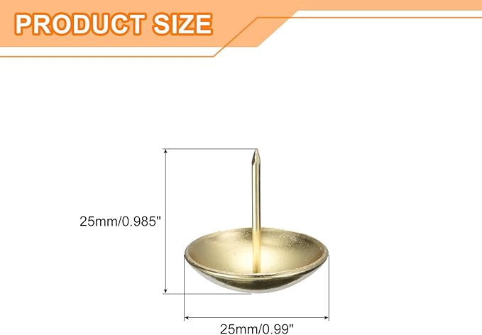 uxcell Upholstery Tacks Nail Pins Furniture, 50Pcs 25x25mm Thumb Tack Pins Assortment Kit Carbon Steel for Home Sofa DIY Decorative Nail Heads Nails, Gold