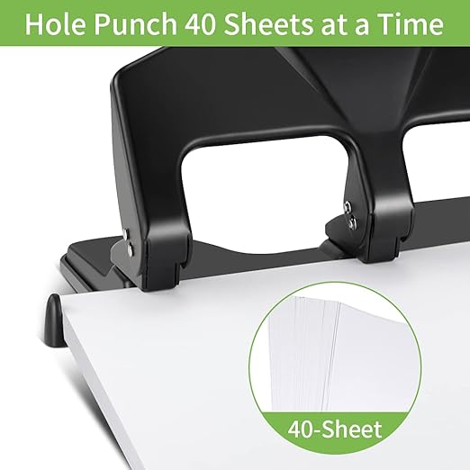 AFMAT 3 Hole Punch Heavy Duty, 40-Sheet Three Hole Punch, 50% Reduced Effort Metal Paper Puncher w/Large Chip Tray