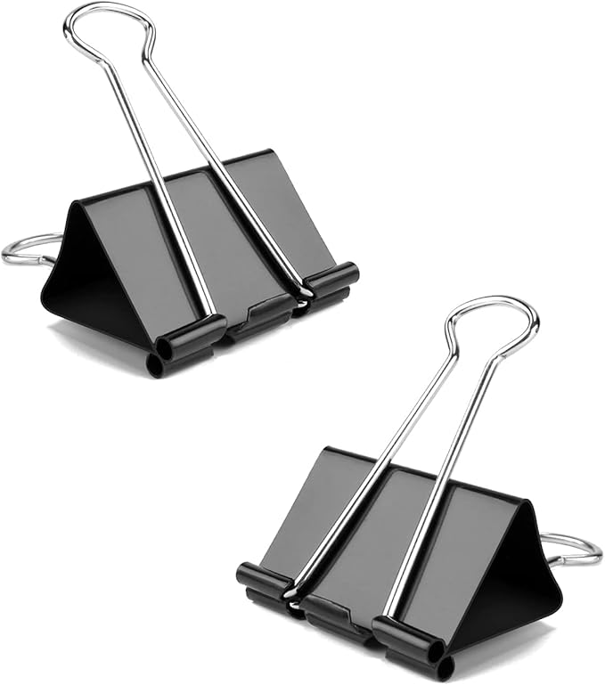 Medium Binder Clips, 72 Pack, 1 Inch, Standard 25mm, Black, Small Fold Clamp, Capacity 0.47 Inch, Metal Paper Clips, Office Clips, School & Home Use