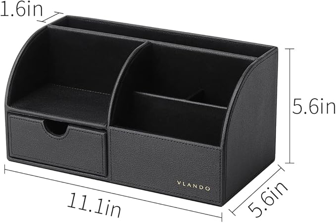 Vlando Office Supplies Desk Organizer Caddy,Back to School Supplies for Desk Caddy, Desktop Hanging File Letter Document Storage Holder with Drawer Organizer Section for Office Home 2 Pack Black