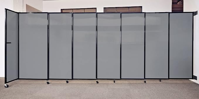 Wall-Mounted Sliding StraightWall Room Divider | Adjustable Widths | Locking Wheels | Room Separator | Up to 11'3" Wide x 6' Tall Powder Blue Fabric Panels