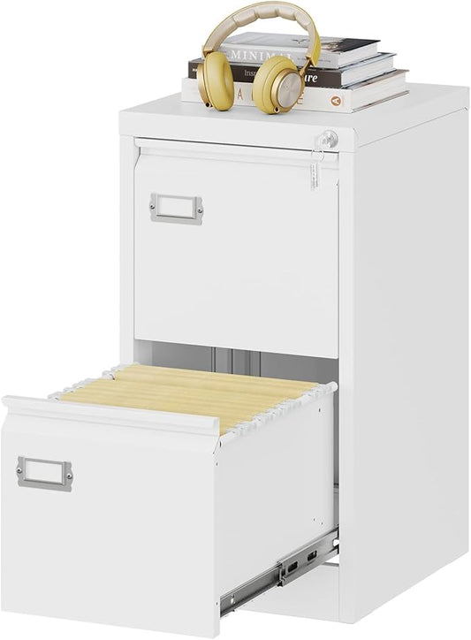 2 Drawers Vertical File Cabinets - 17.8" Deep Lockable Filing Cabinet - Metal Storage Cabinets for Home Office to Hanging Files Letter/Legal/F4/A4 Size