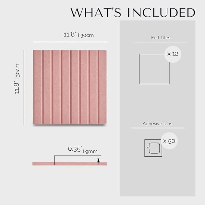 Large Cork Boards for Walls Black Felt Alternative - Slat Wall Paneling, Bulletin Board Tiles for Home Decor, Push Pin Corkboard Organizer for Office or Classroom-12-Pack Panel Kit (Coral)