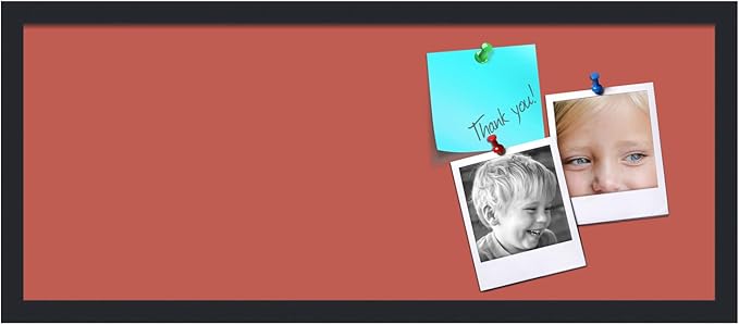 PinPix 30x12 Inch Cork Bulletin Board. This Decorative Framed Pin Board Comes with Crimson Pastel Design and a Satin Black Frame. Ideal for Home Office Decor or Message Board (PinPix-1807)