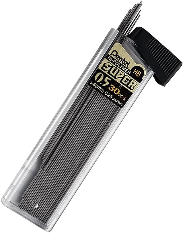 Pentel C25BPHB3K6 Super Hi-Polymer Lead Refills, 0.5mm, HB, Black, 30/Tube, 3 Tubes/Pack