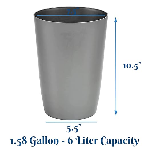 HOLDN’ STORAGE Small Trash Can - 1.58 Gallon Open Top Waste Bin, Compact Waste Can Perfect for Bathroom, Kitchen, Office, Dorm - Durable Garbage Can - Silver Brushed