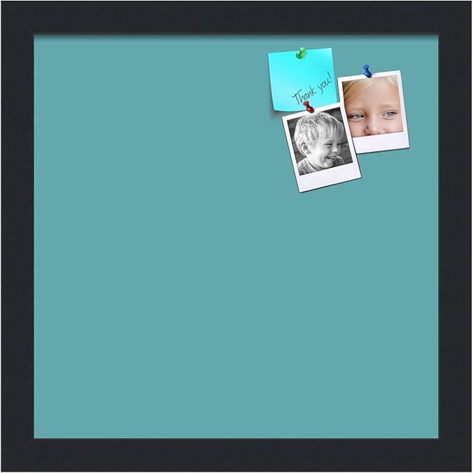 PinPix 12x12 Inch Cork Bulletin Board. This Decorative Framed Pin Board Comes with Aqua Pastel Design and a Satin Black Frame. Ideal for Home Office Decor or Message Board (PinPix-1806)