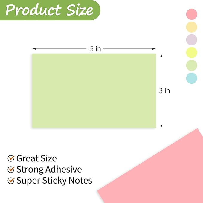 1920 Sheets 3x5 Inches Large Sticky Notes,Self-Stick Post Stickies Colorful Super Sticking Power Memo Pads for Teacher Supply,School and Office