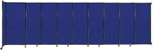 Wall-Mounted Sliding StraightWall Room Divider | Adjustable Widths | Locking Wheels | Room Separator | Up to 19'9" Wide x 6' Tall Royal Blue Fabric Panels