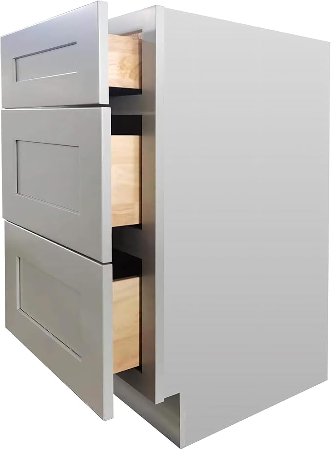 Shaker Style Grey RTA Base Drawer Cabinet by Solid Wood for Kitchen, Bathroom, Bedroom or Office with 3 Drawers and Soft Close(24" W x 24" Depth x 34-1/2" H)