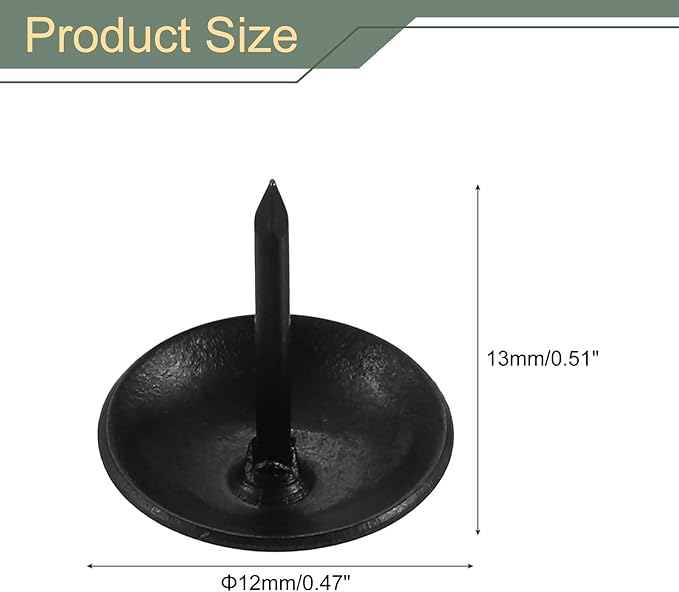 uxcell 200 Pcs Upholstery Tacks, 12 x 13mm Round Head Upholstery Nails Pins Vintage Decorative Furniture Tacks for Chairs Sofas Beds DIY Project, Black