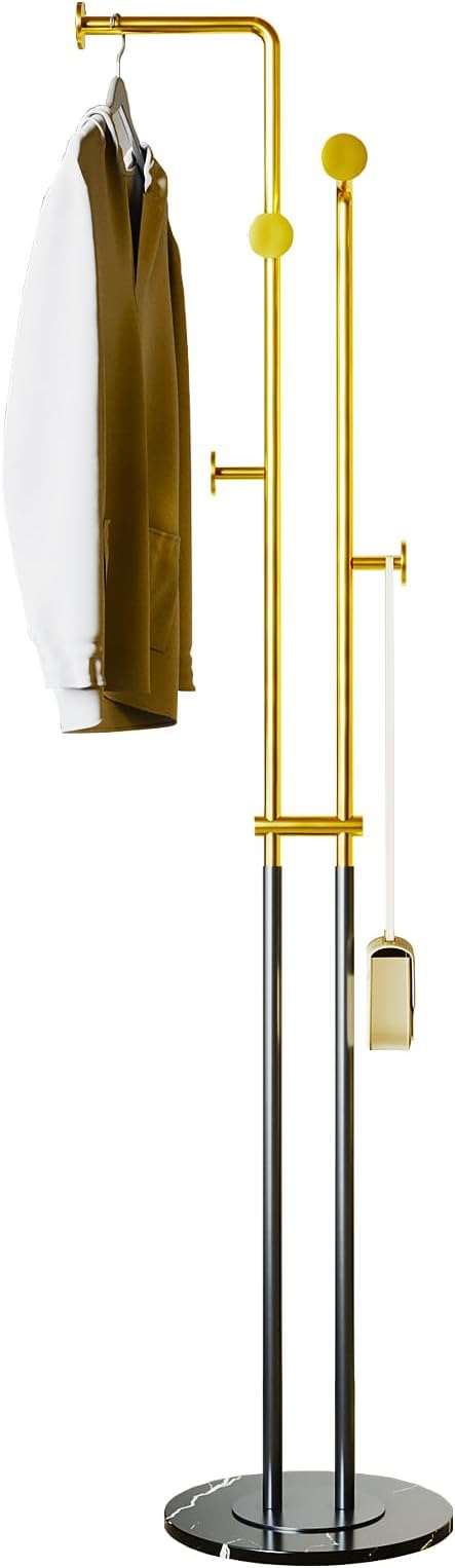 Coat Rack Stand,Black and gold Clothing Rack Freestanding with Marble Base,Metal Coat Hanger Rack,coat tree for Entryway Bedroom Hotel Hall