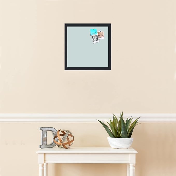 PinPix 14x14 Inch Cork Bulletin Board. This Decorative Framed Pin Board Comes with Soft Blue Design and a Satin Black Frame. Ideal for Home Office Decor or Message Board (PinPix-1814)