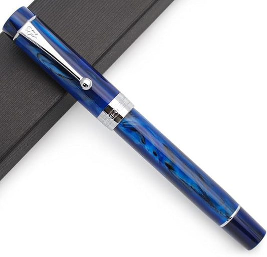 JINHAO 100 Fountain Pen with Ink Converter (Medium Nib 0.7mm, Galaxy Blue with Silver Clip)