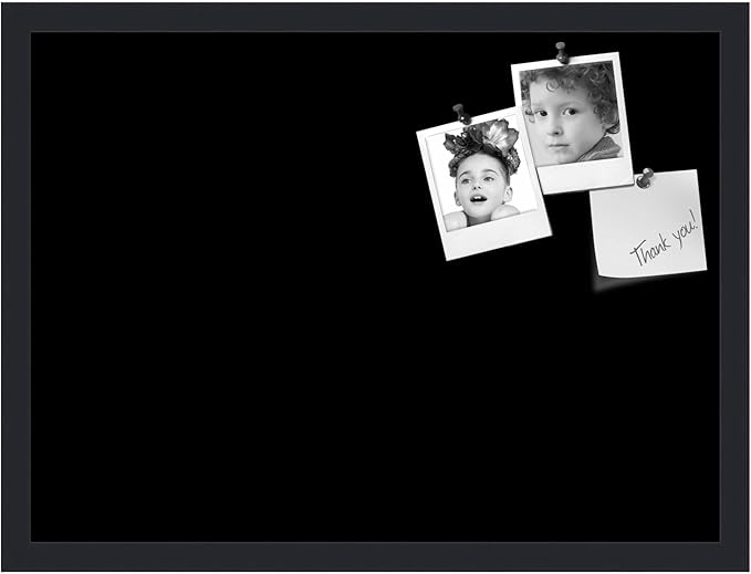 PinPix 23x17 Inch Cork Bulletin Board. This Decorative Framed Pin Board Comes with Solid Black Design and a Satin Black Frame. Ideal for Home Office Decor or Message Board (PinPix-622)