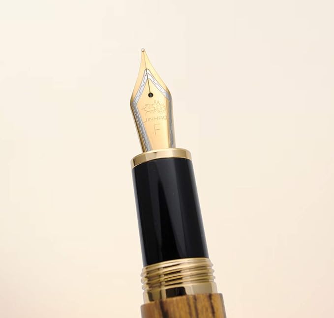 JINHAO 9056 Natural Wood Fountain Pen Handmade Ink Pen (Tiger Wood, Fine Nib 0.5mm)