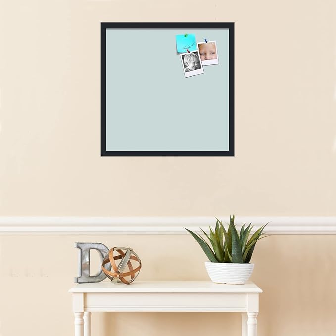 PinPix 22x22 Inch Cork Bulletin Board. This Decorative Framed Pin Board Comes with Soft Blue Design and a Satin Black Frame. Ideal for Home Office Decor or Message Board (PinPix-1814)