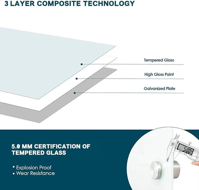 J&J worldwide Glass Dry Erase Board 8' x 4', Glass Whiteboard Magnetic, Large Frameless Glass White Boards for Walls, Includes Magnets, Marker Tray, Eraser for Office, Home, School