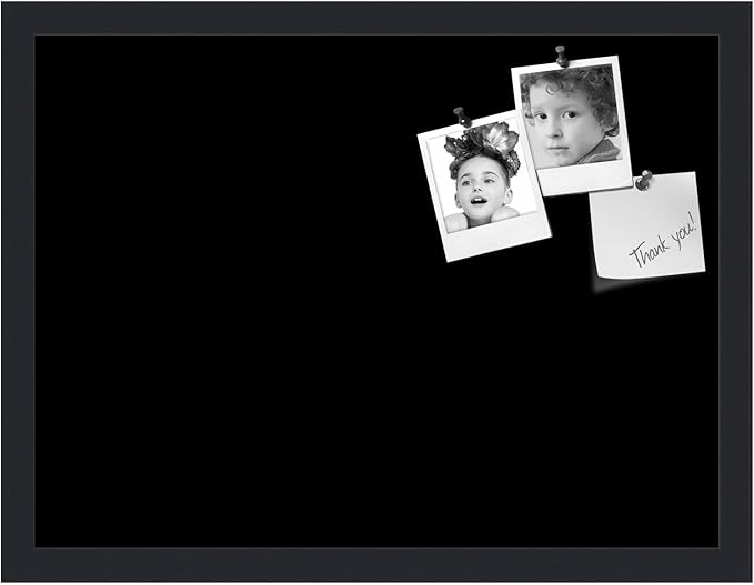 PinPix 20x15 Inch Cork Bulletin Board. This Decorative Framed Pin Board Comes with Solid Black Design and a Satin Black Frame. Ideal for Home Office Decor or Message Board (PinPix-622)