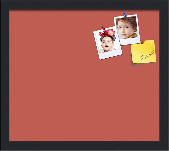 PinPix 16x14 Inch Cork Bulletin Board. This Decorative Framed Pin Board Comes with Crimson Pastel Design and a Satin Black Frame. Ideal for Home Office Decor or Message Board (PinPix-1807)