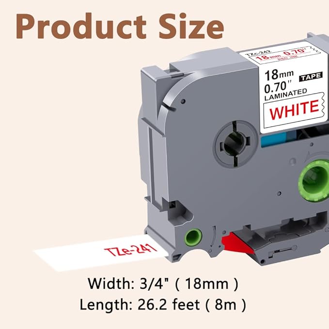 Hehua 18mm 0.7 Red on White Laminated Tape Compatible for Brother Label Maker Tape TZe-242 TZe242 TZ-242 TZ242 for P Touch PT D400 D450 D600 D610 P710BT, 3/4'' x 26.2ft, 3 Pack