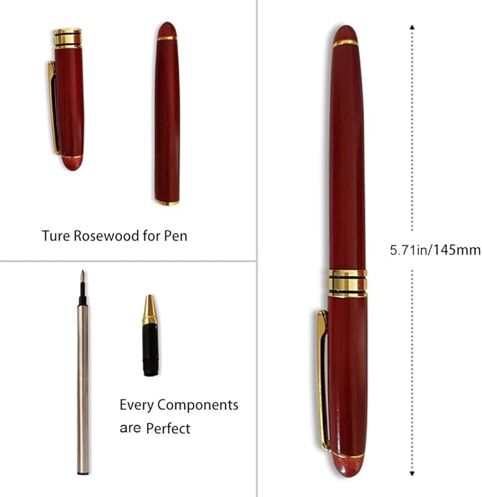 3 Pcs Wooden Pens Set with Gift Case/Best Writing Fountain Fancy Ballpoint Pen and Luxury Gel Pen with Ink Refills, Promotional Business Designer Pens