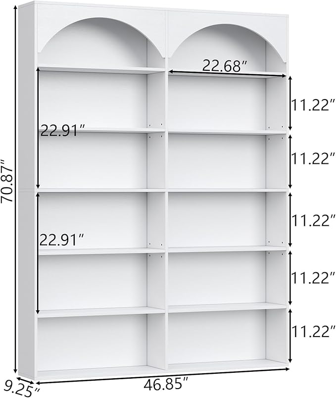 70.8’’ Tall Bookshelf and Bookcase, 7-Tier Double Wide Bookcase Modern Large Open Display Shelves with Curved Baffle for Home Office Living Room (White)
