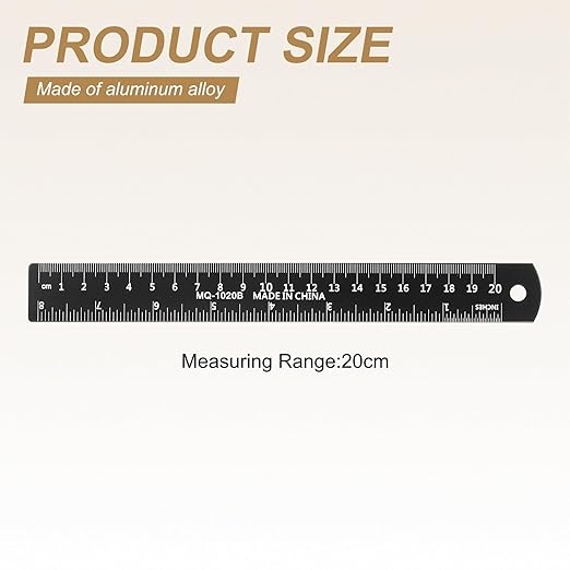 HARFINGTON 6pcs Metal Straight Ruler 20cm Metric SAE Aluminum Alloy Measuring Rulers Scale Tool with Hole for Measure Study Reading Classroom Office, Black