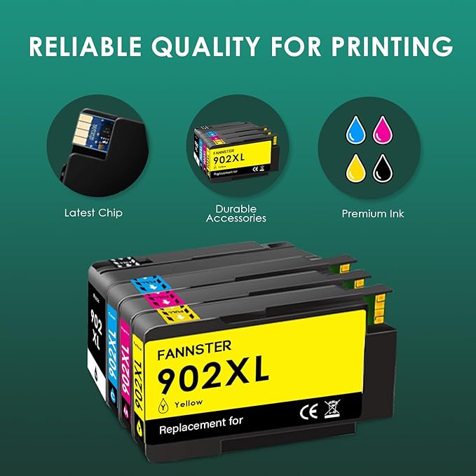 902XL 902 XL Ink Cartridge Compatible for HP 902 XL Ink Cartridges Compatible for HP OfficeJet Pro 6978 6958 6968 6962 OfficeJet 6970 6975 6960 6950 6954 6951 6956 6961 6963 6964 Printer(4PK)