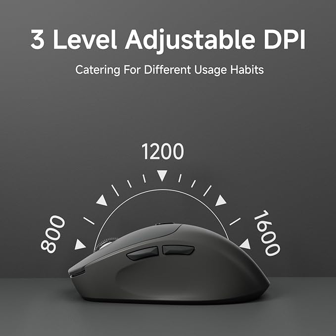 EWEADN Q5 Wireless Mouse, Bluetooth & 2.4G Quiet Computer Mouses with 1600 DPI, Battery Level Display, Ergonomic Office Mouse,6 Button Portable Cute Cordless Mice for Laptop/PC/Mac- Black