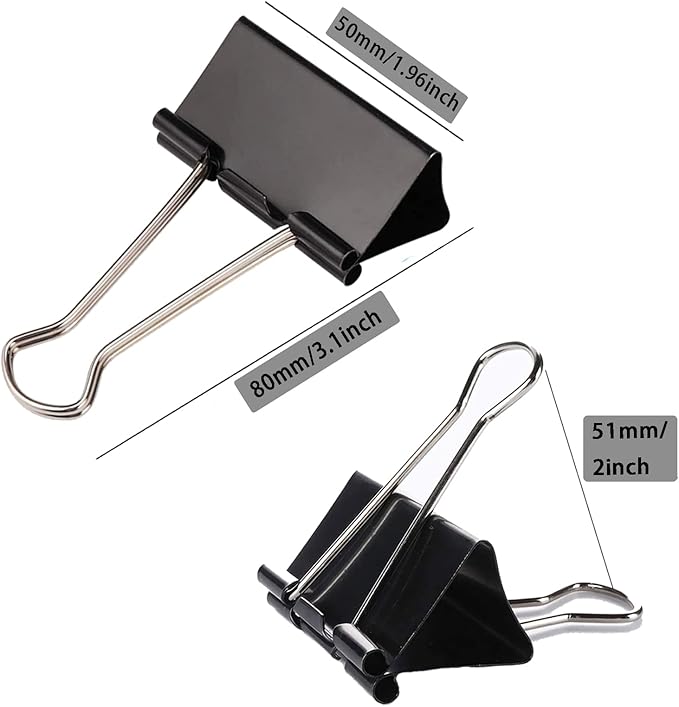 Large Binder Clips 2 Inch (60 Pack), Extra Large Binder Clips Big Paper Clamps for Office and Home Supplies, Black
