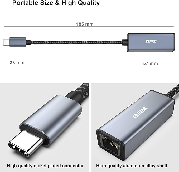 BENFEI USB-C to Ethernet Adapter, USB Type-C to RJ45 Gigabit Ethernet LAN - Image 6
