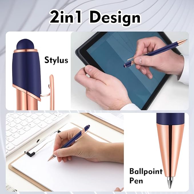 12 PCS 2 in 1 Stylus Ballpoint Pen with Stylus Tip, 1.0 mm Black Ink Metal Pen Stylus Pen for Touch Screens (Mixed Color)
