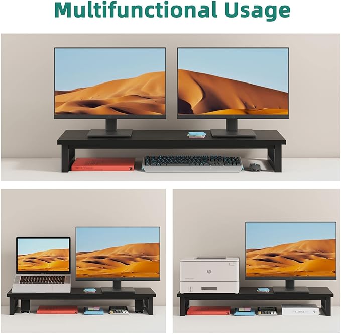 Dual Monitor Stand Riser, 39Inch Large Monitor Stands for 2 Monitors, Computer Monitor Stand, Wooden Desktop Oraganizer Shelf for Office Desk Computer,Laptop,TV