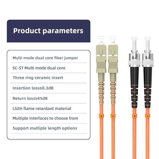 SC/UPC to ST/UPC Fiber Patch Cable OM1 Multimode Duplex 62.5/125μm 3M/9.8FT - Image 3