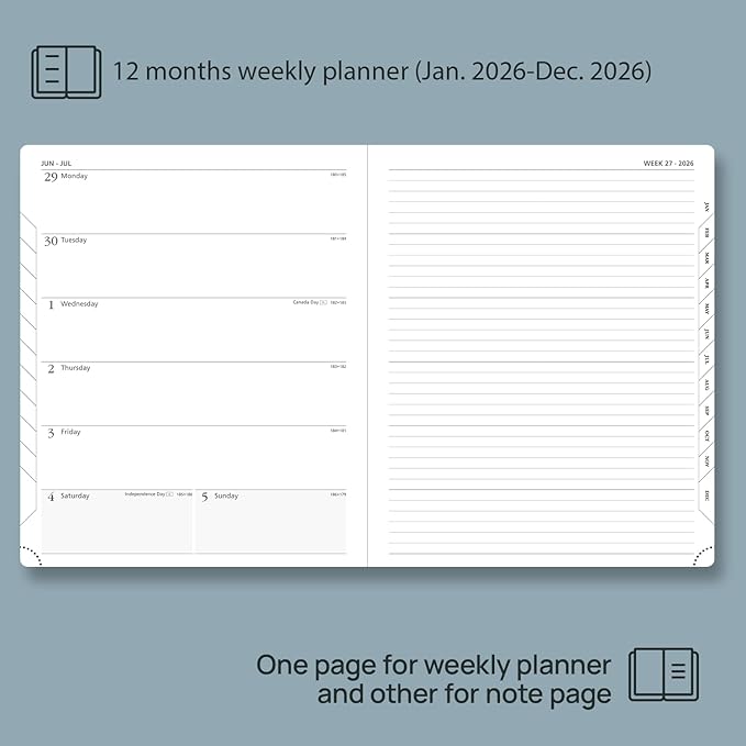 POPRUN Weekly Planner 2026 (Large 8.5" x 10.5") Calendar 12 Months Notebook with Horizontal Layout, Leather Soft Cover, Monthly Tabs, Inner Pocket, 100GSM Thick Paper, Pen Holder - Claret