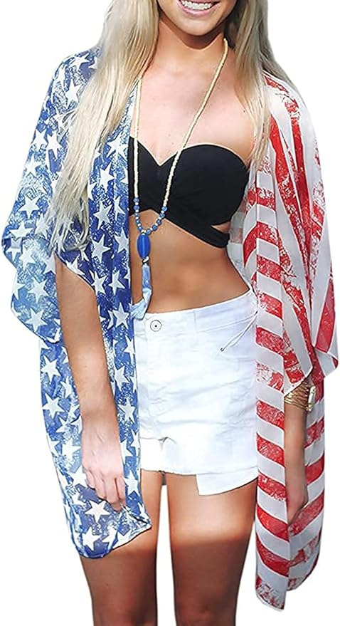 Women's Floral Print Puff Sleeve Kimono Cardigan Loose Cover Up Casual Blouse - Image 3