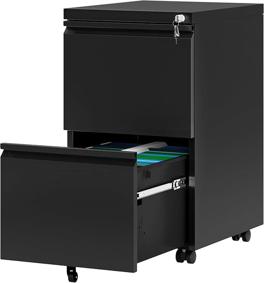 YITAHOME 2 Drawer File Cabinet with Lock, Mobile Metal Filing Cabinet for Letters/Legal/A4 Size, Home Office & Business Enterprise, Fully Assembled Except Wheels, Black