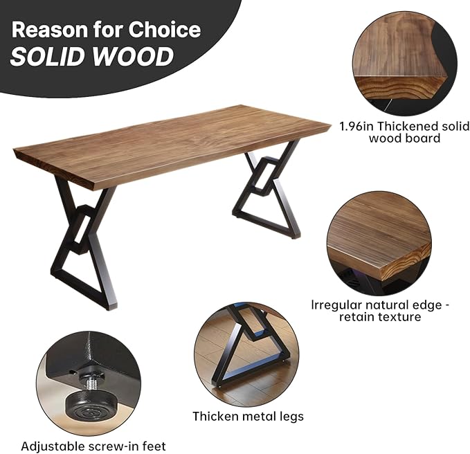 Solid Wood 55-inch Computer Desk - Large Office Desk for Home Office, Modern and Simple Design, Industrial Executive Work Table, Steady Home Office Bedroom Furniture for Study Reading Writing Dining